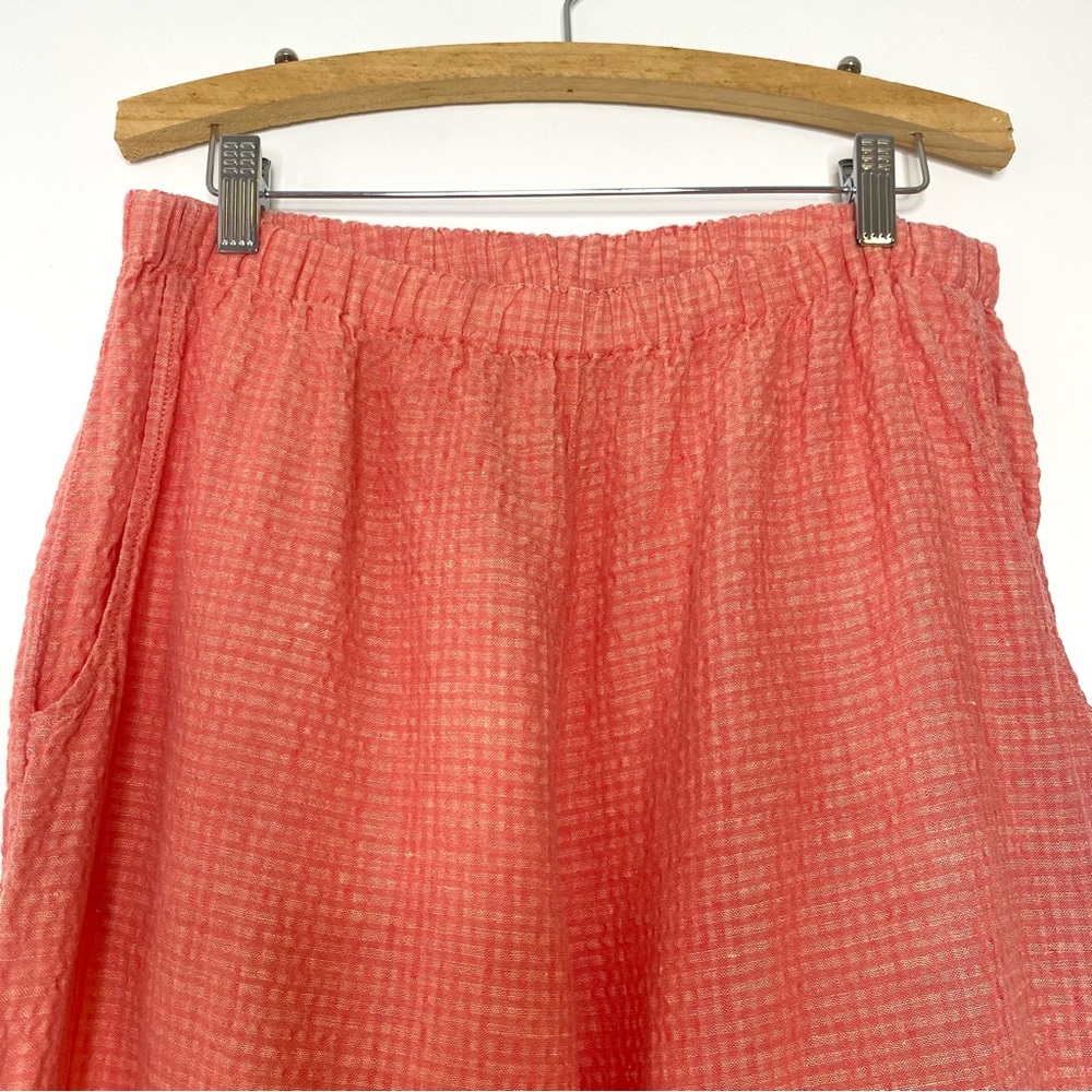 FLAX Linen Seersucker Wide Leg Flood Pants Coral Orange Pull On Pockets Medium - Picture 5 of 8